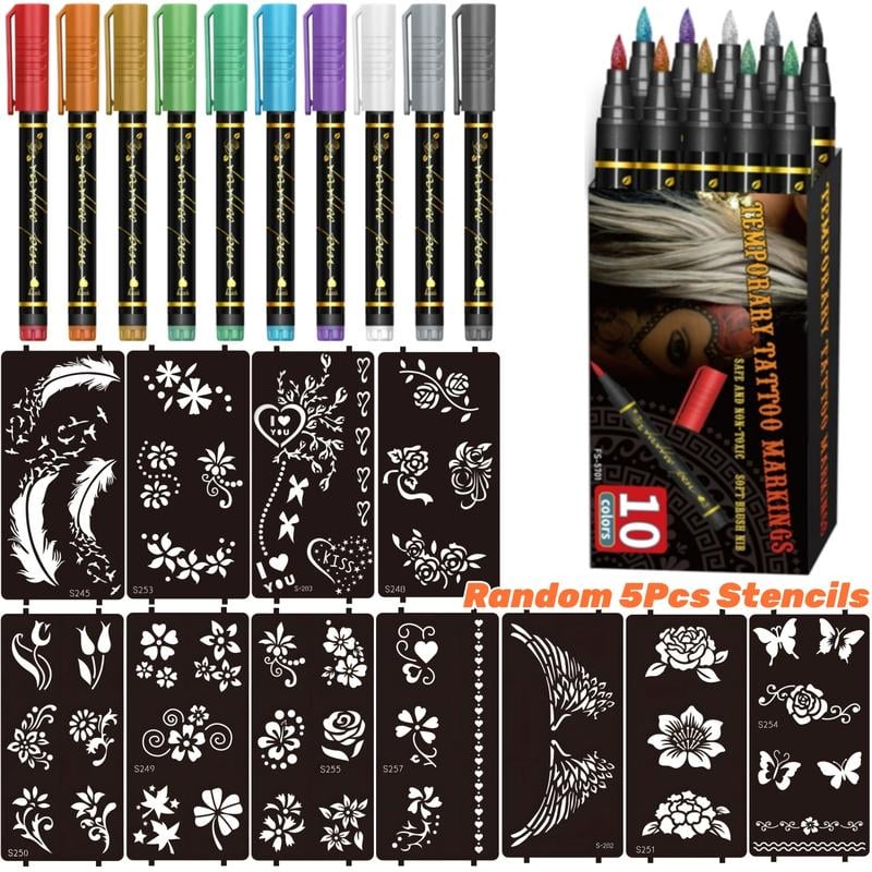Temporary Tattoo Markers Set(10 PCS)— Skin-Safe, Waterproof & Easy-Wash Body Art Pens