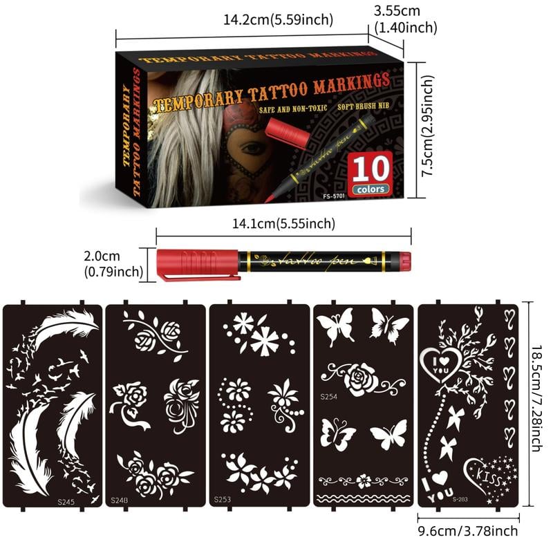 Temporary Tattoo Markers Set(10 PCS)— Skin-Safe, Waterproof & Easy-Wash Body Art Pens