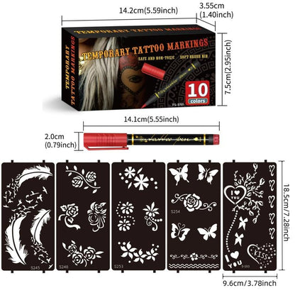 Temporary Tattoo Markers Set(10 PCS)— Skin-Safe, Waterproof & Easy-Wash Body Art Pens