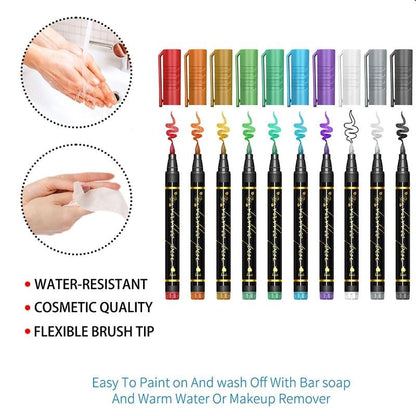 Temporary Tattoo Markers Set(10 PCS)— Skin-Safe, Waterproof & Easy-Wash Body Art Pens